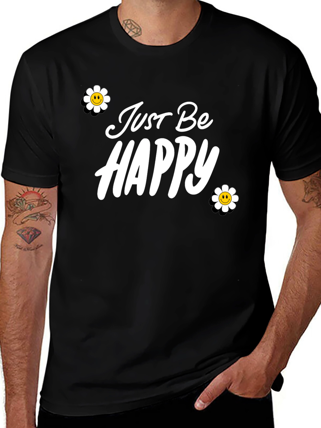 Just Be Happy Graphic Tee - Black Casual T-Shirt