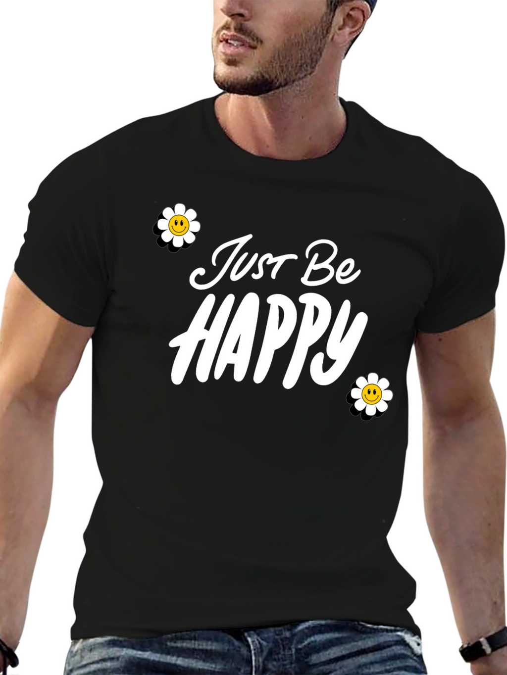 Just Be Happy Graphic Tee - Black Casual T-Shirt