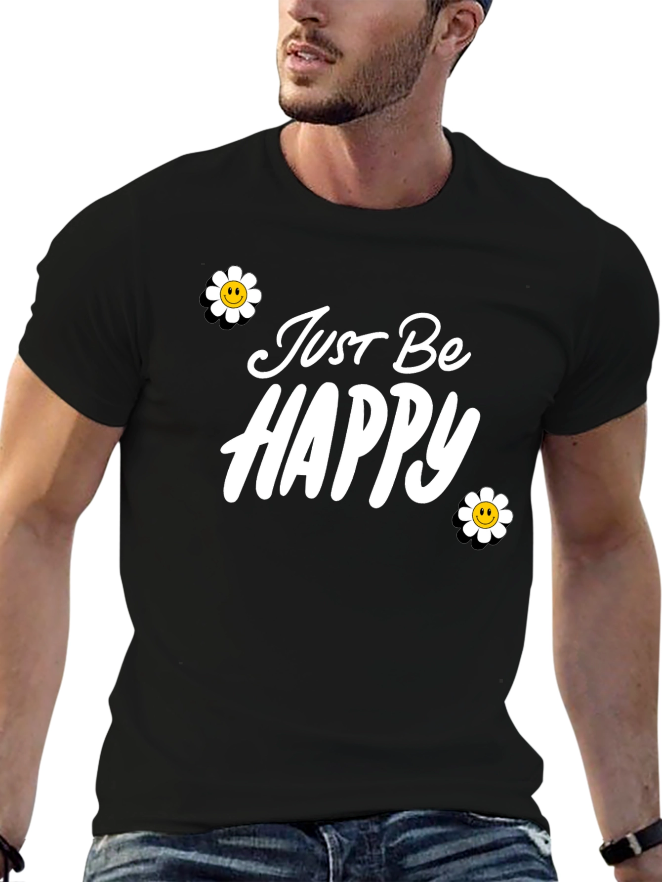 Just Be Happy Graphic Tee - Black Casual T-Shirt