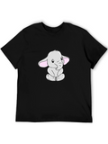 Cute Elephant Graphic Tee - Black Cotton Blend