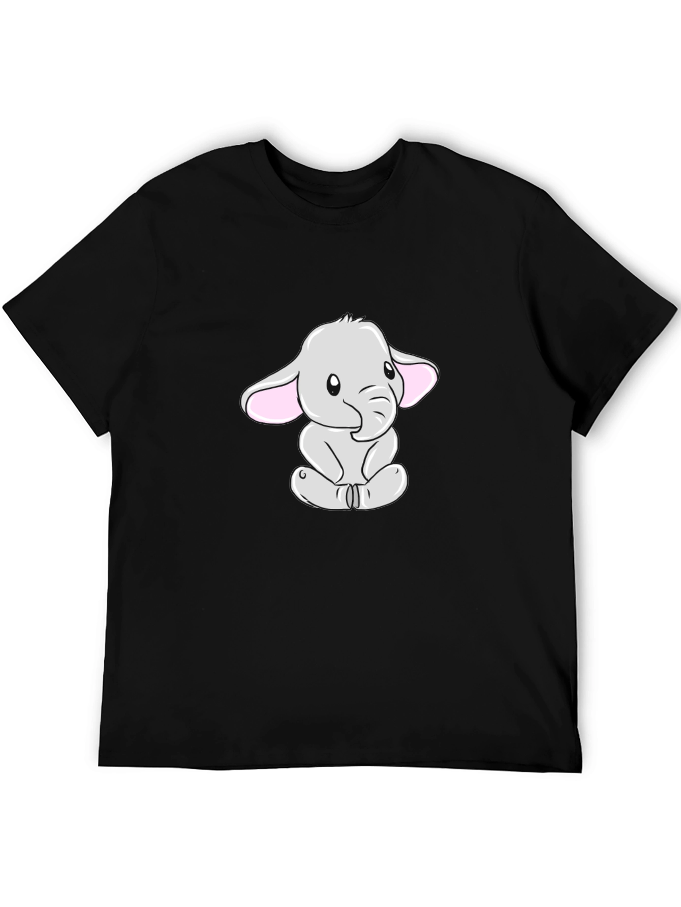 Cute Elephant Graphic Tee - Black Cotton Blend