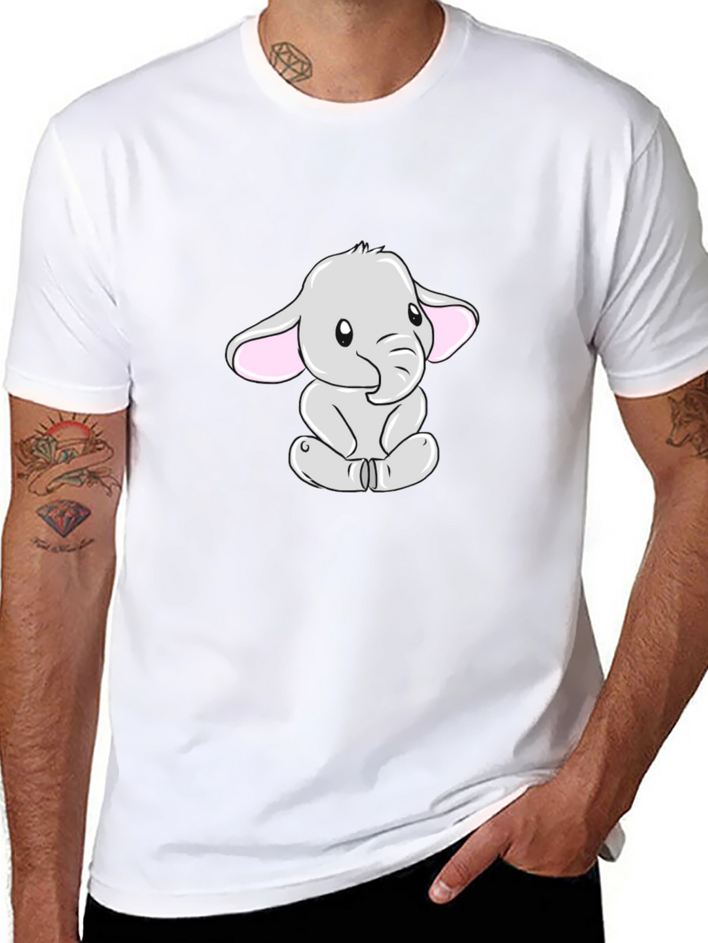 Cute Elephant Graphic Tee - Black Cotton Blend