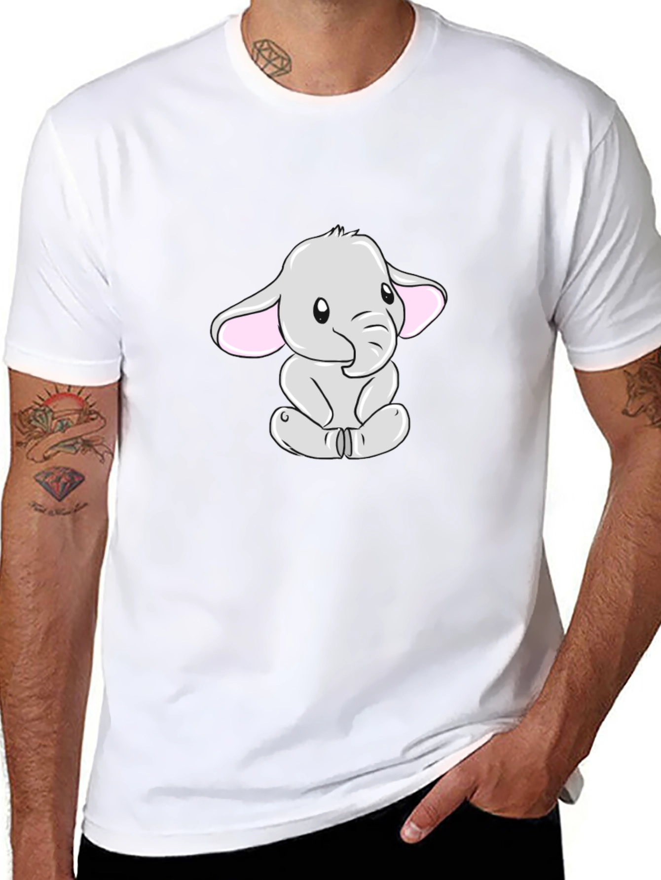Cute Elephant Graphic Tee - Black Cotton Blend