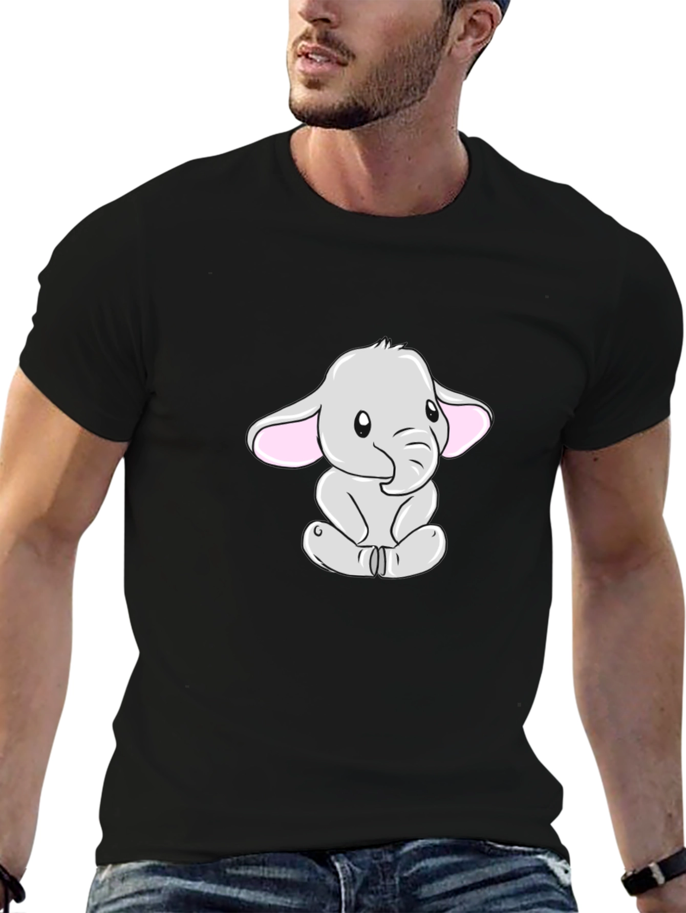 Cute Elephant Graphic Tee - Black Cotton Blend