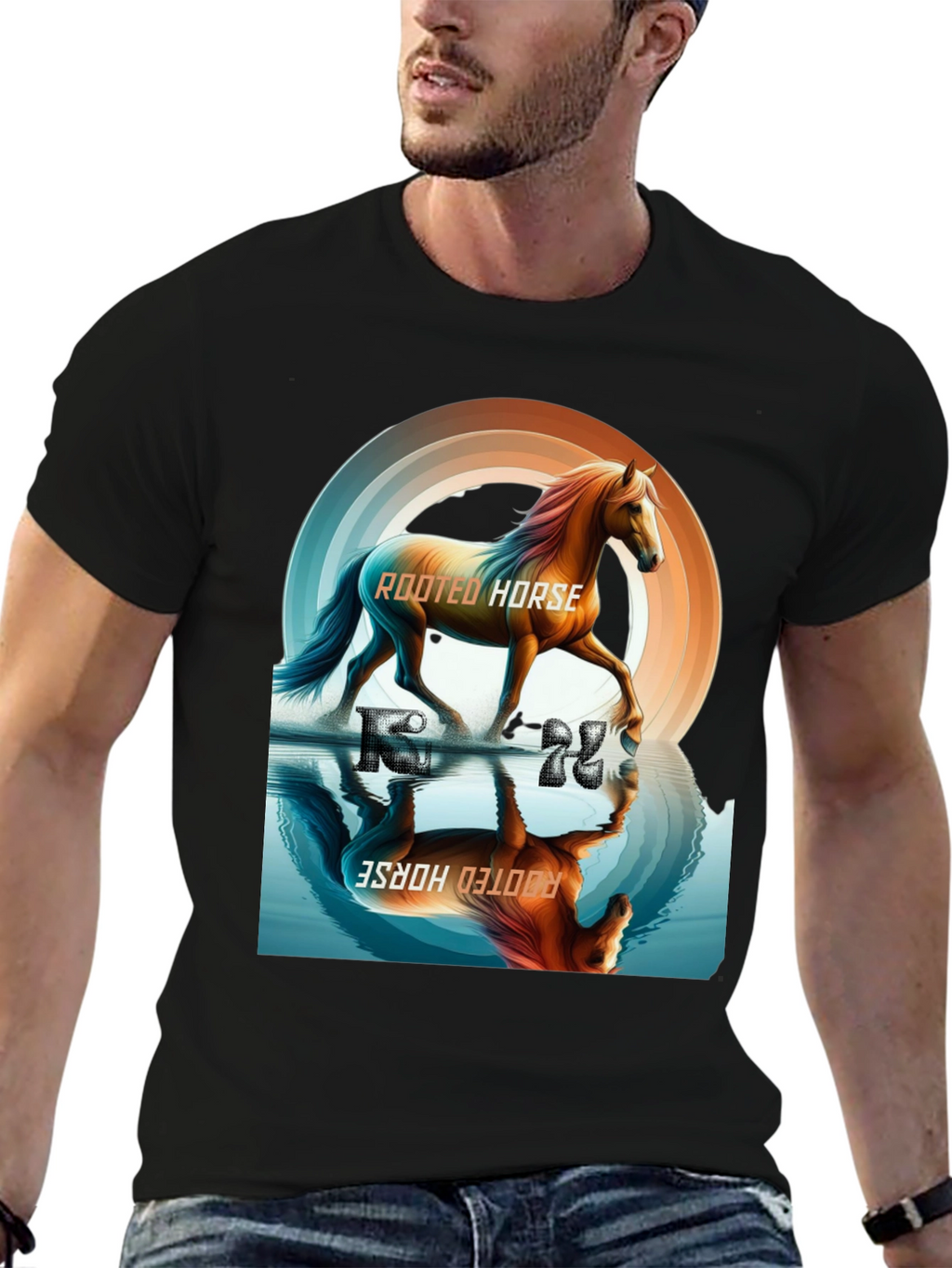 Rooted Horse Graphic Tee - Black Cotton T-Shirt