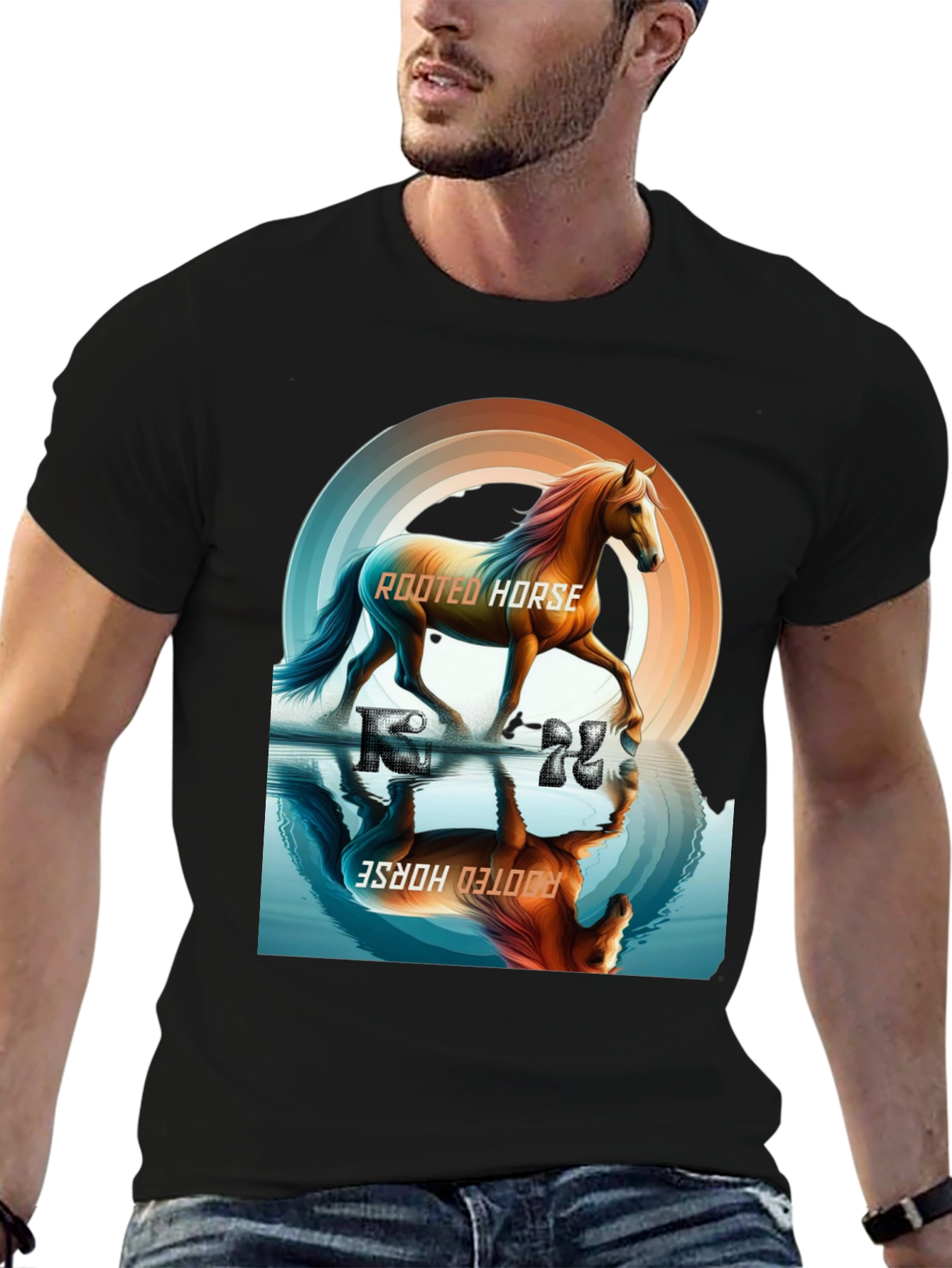 Rooted Horse Graphic Tee - Black Cotton T-Shirt