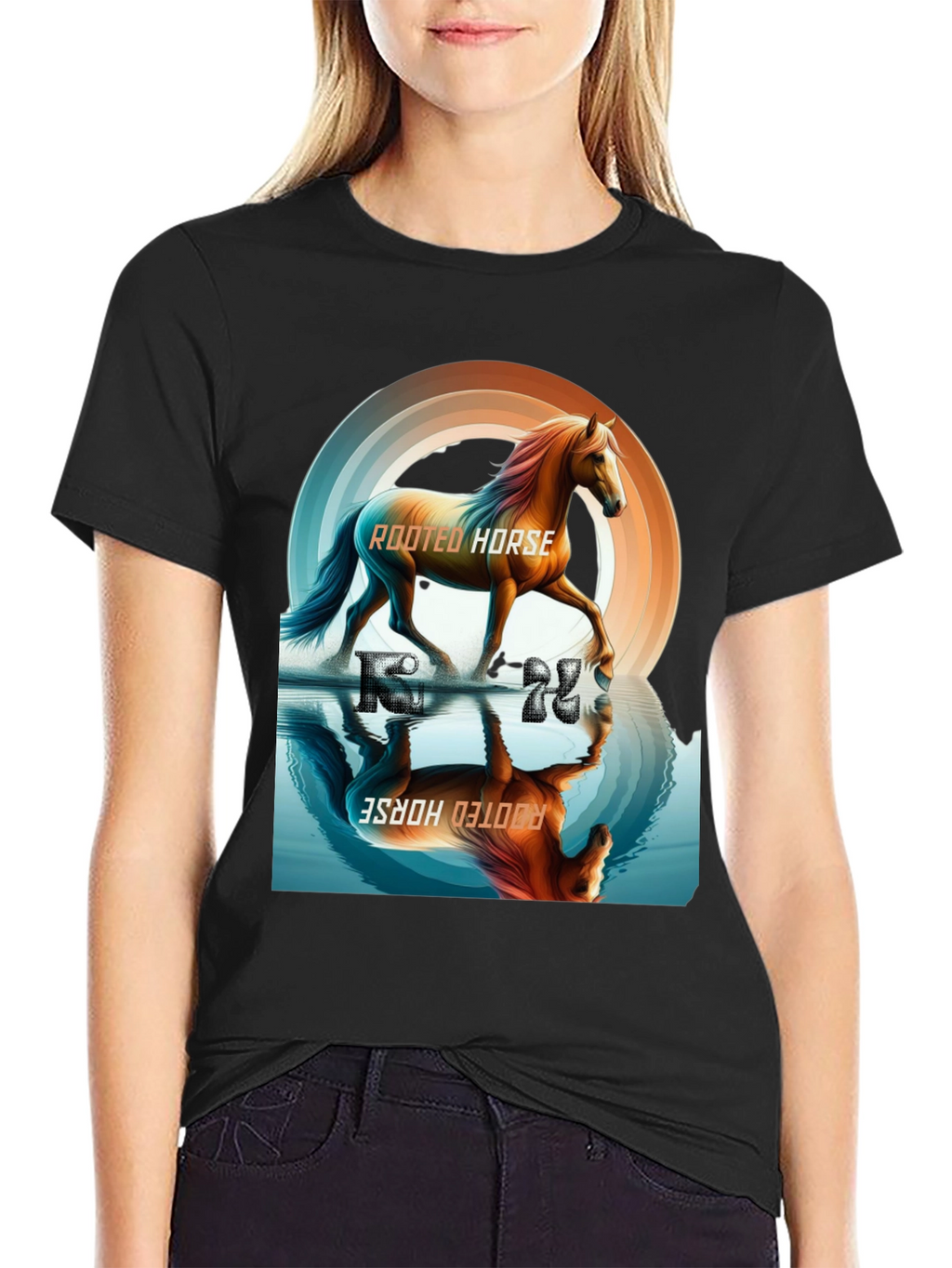 Rooted Horse Graphic Tee - Black Cotton T-Shirt