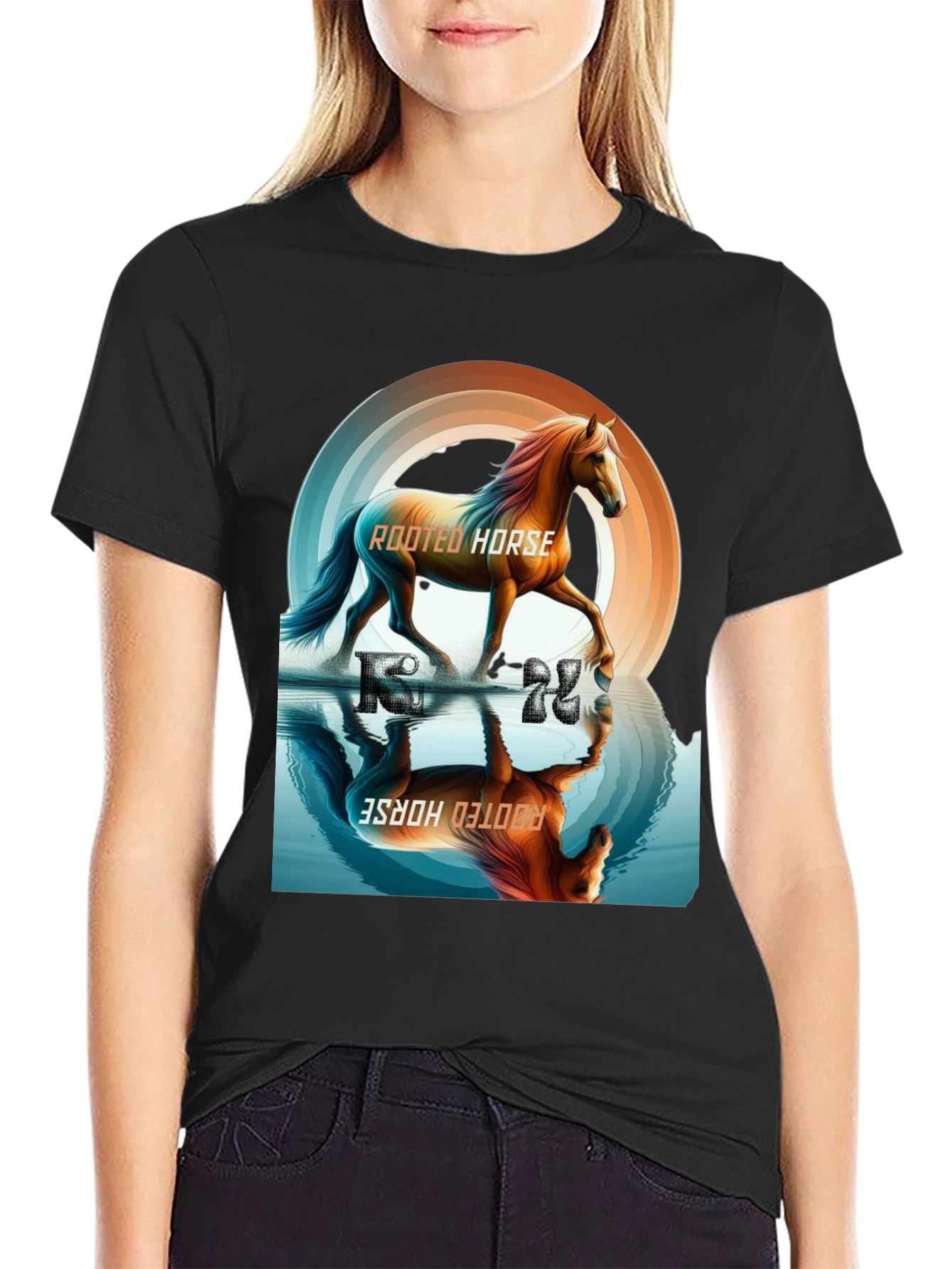Rooted Horse Graphic Tee - Black Cotton T-Shirt
