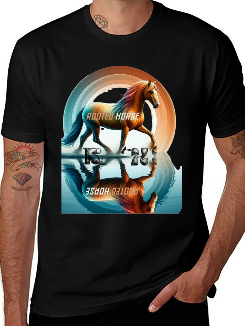 Rooted Horse Graphic Tee - Black Cotton T-Shirt