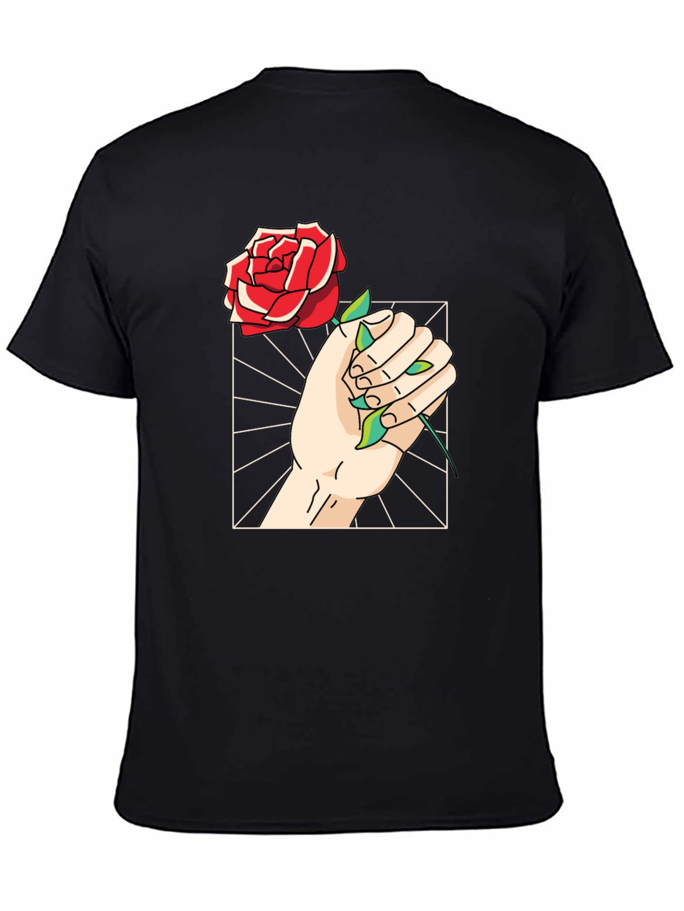 Rose Hand Graphic Tee - Trendy Black T-Shirt