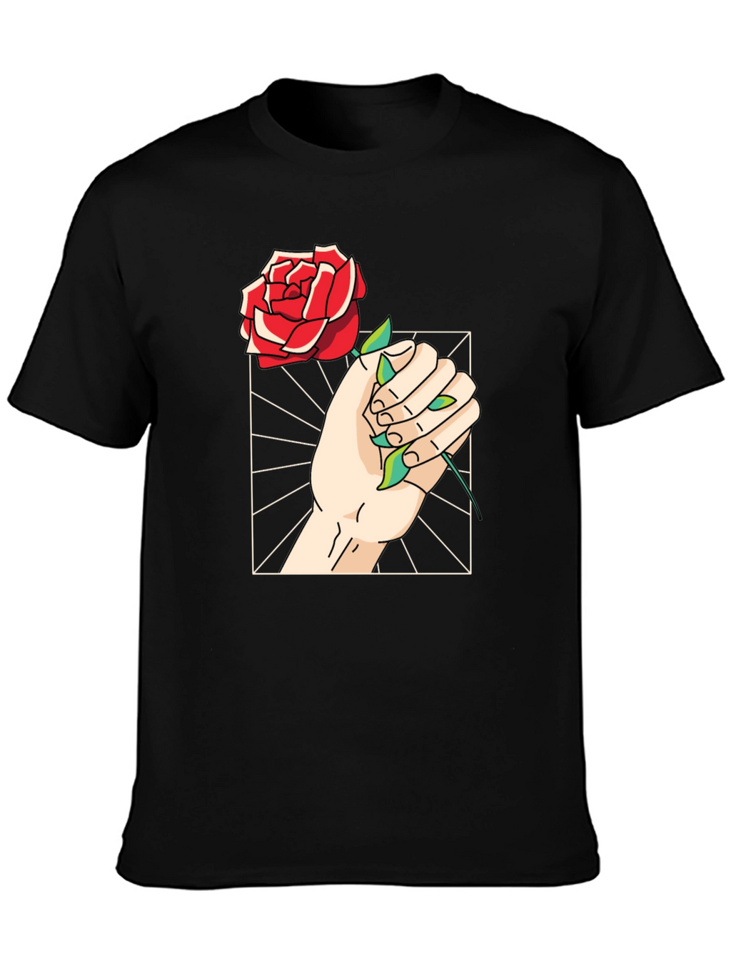 Rose Hand Graphic Tee - Trendy Black T-Shirt