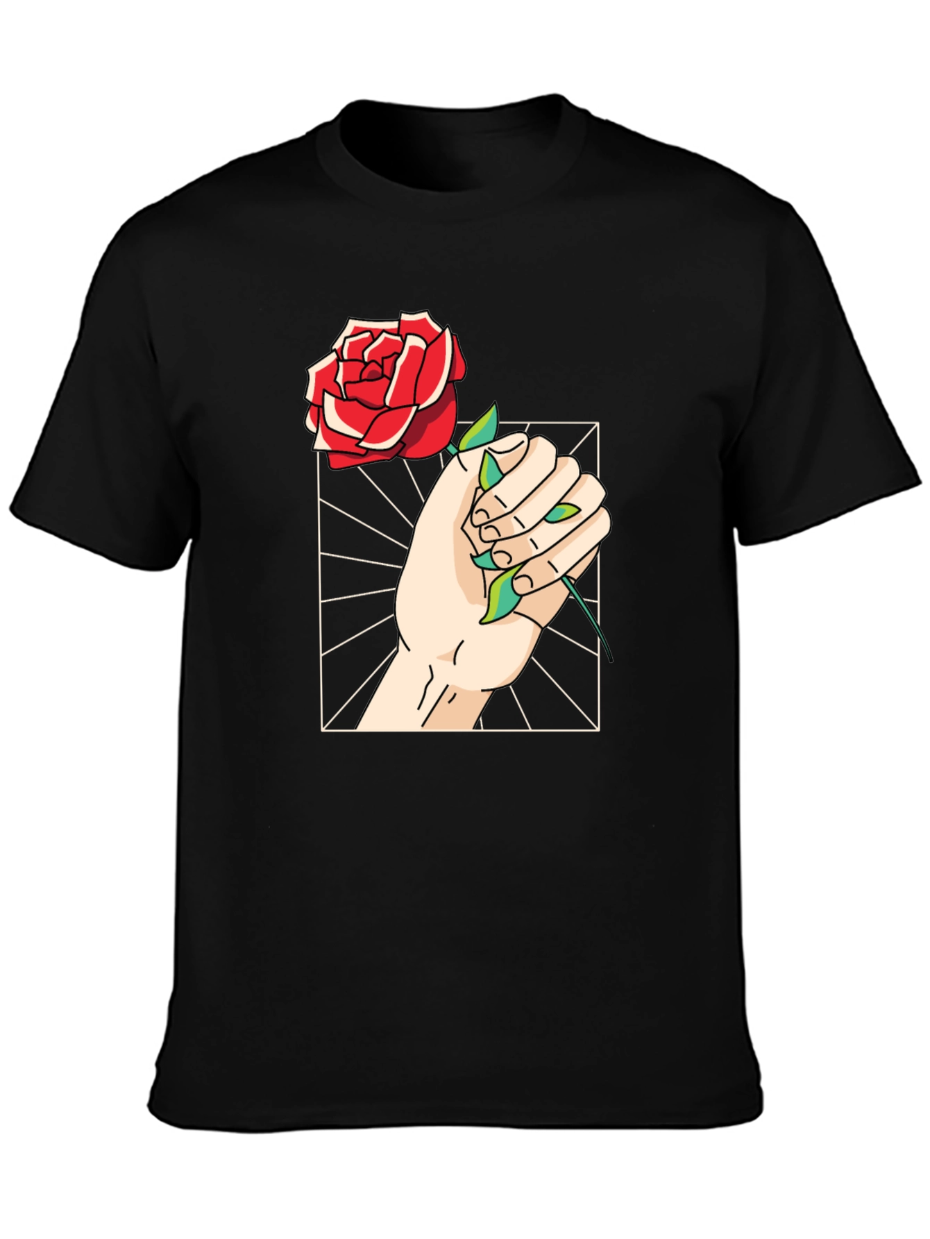 Rose Hand Graphic Tee - Trendy Black T-Shirt