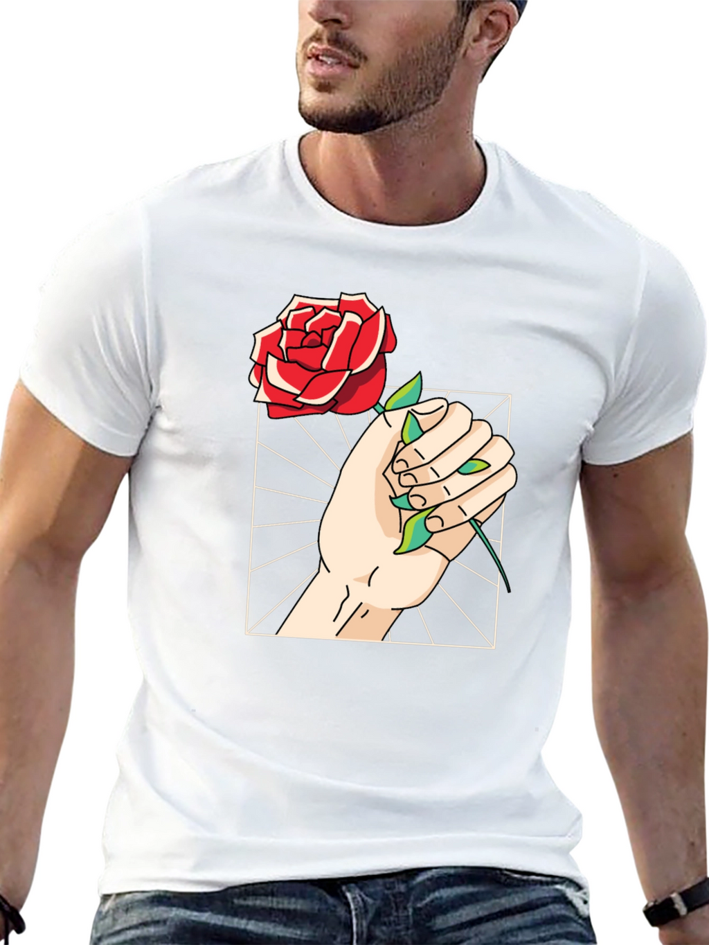 Rose Hand Graphic Tee - Trendy Black T-Shirt