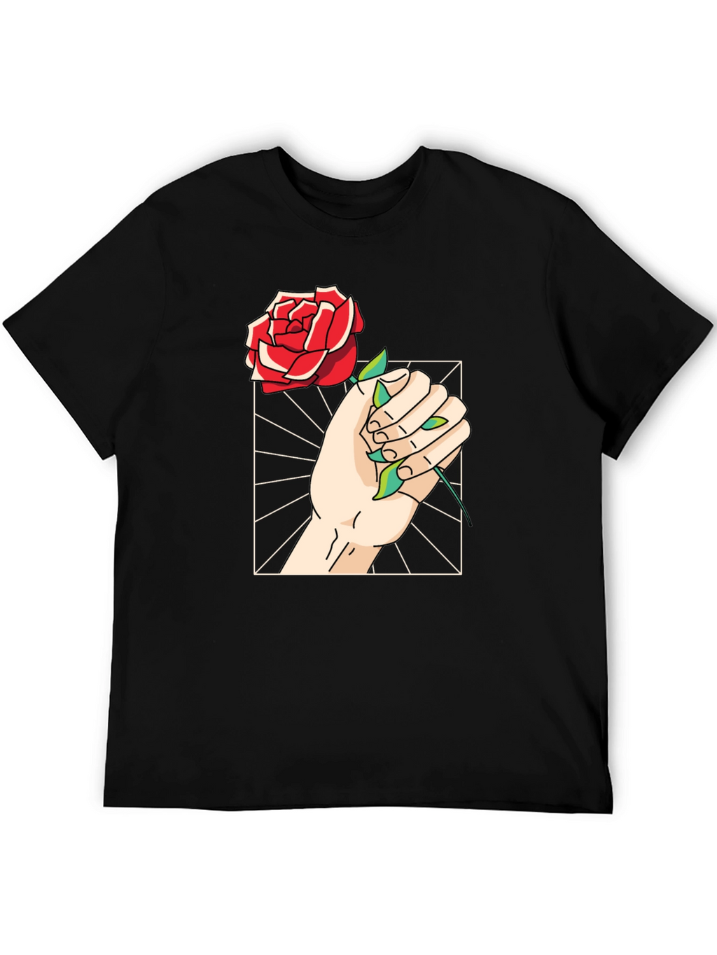 Rose Hand Graphic Tee - Trendy Black T-Shirt
