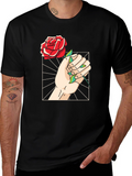 Rose Hand Graphic Tee - Trendy Black T-Shirt