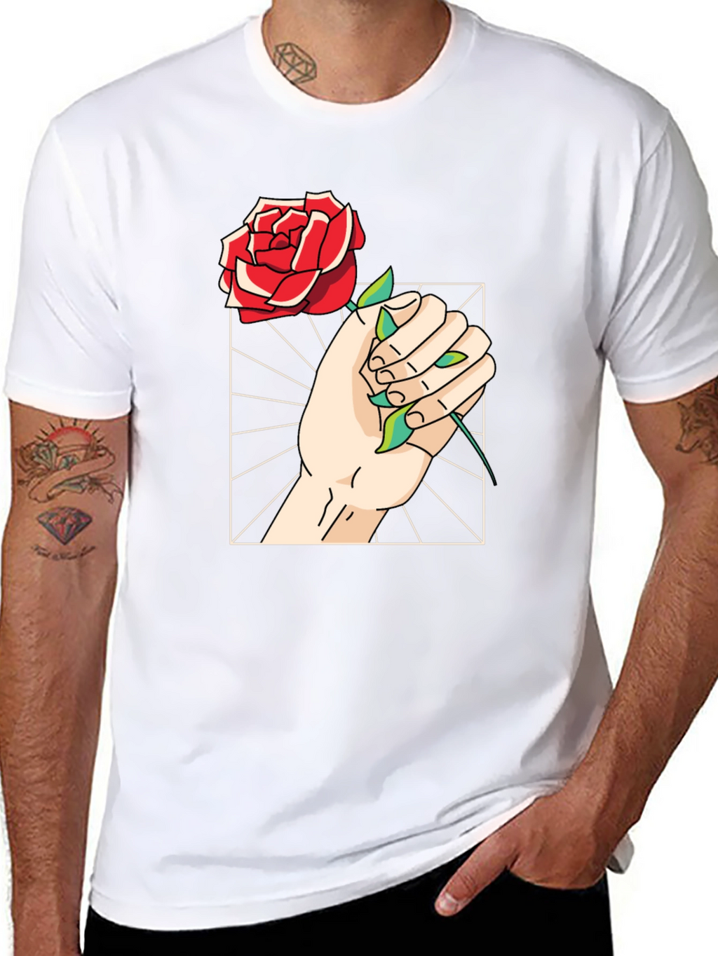 Rose Hand Graphic Tee - Trendy Black T-Shirt