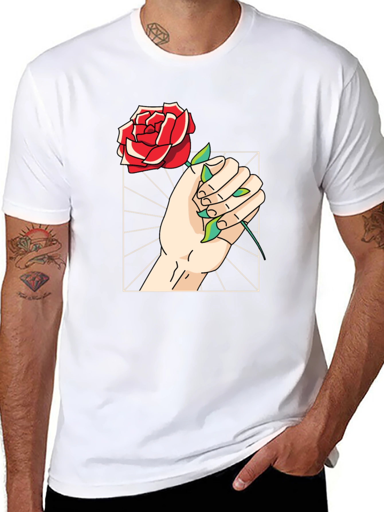 Rose Hand Graphic Tee - Trendy Black T-Shirt