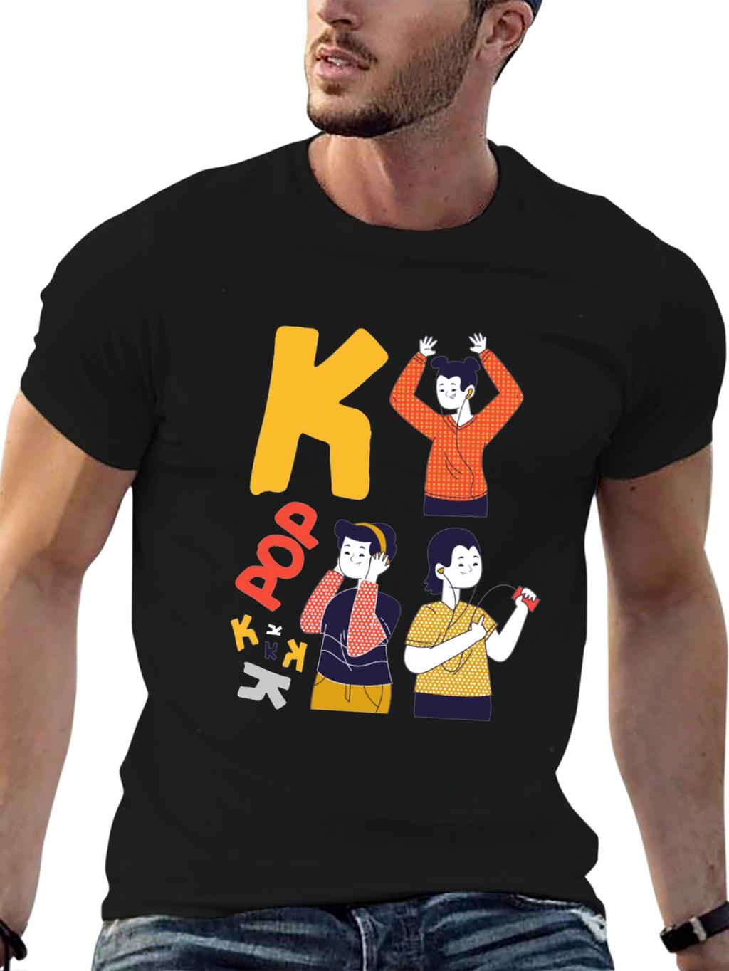 K-Pop Inspired Black Graphic Tee