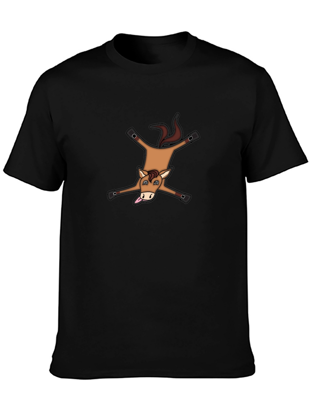 Funny Horse Rug Design Black Cotton T-Shirt