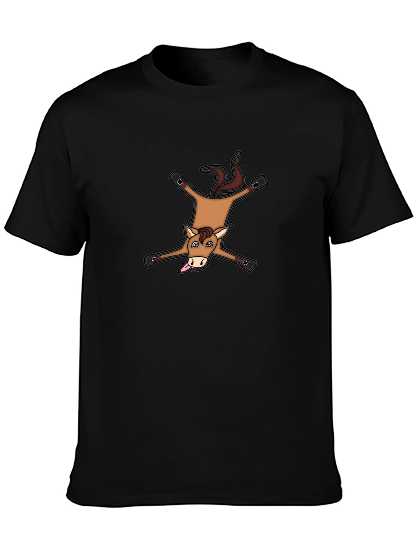 Funny Horse Rug Design Black Cotton T-Shirt