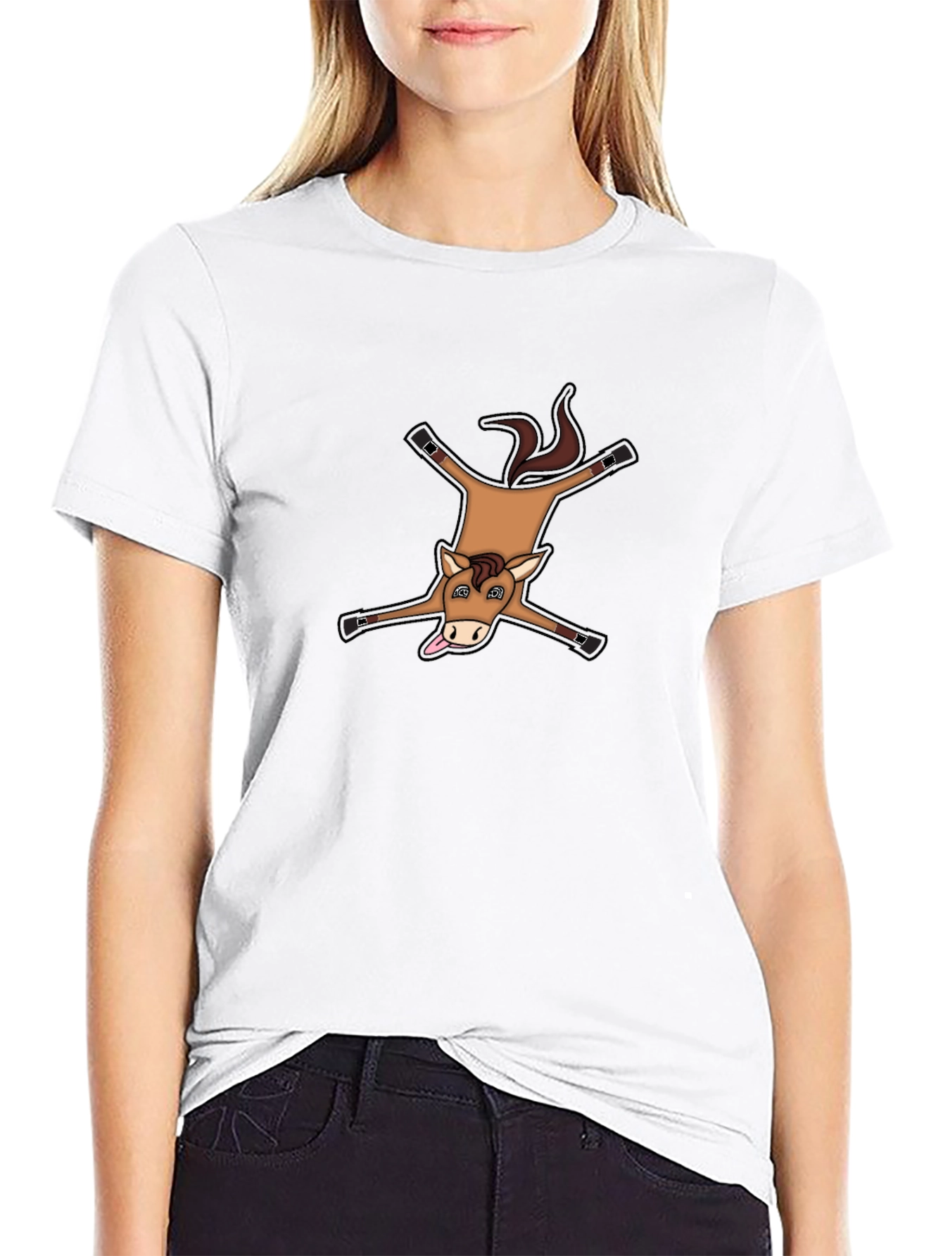 Funny Horse Rug Design Black Cotton T-Shirt