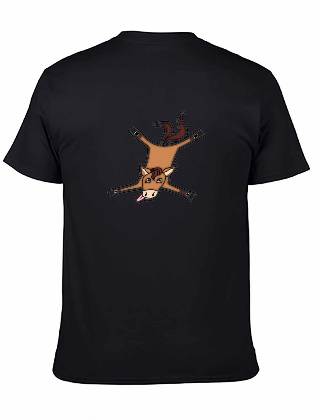 Funny Horse Rug Design Black Cotton T-Shirt