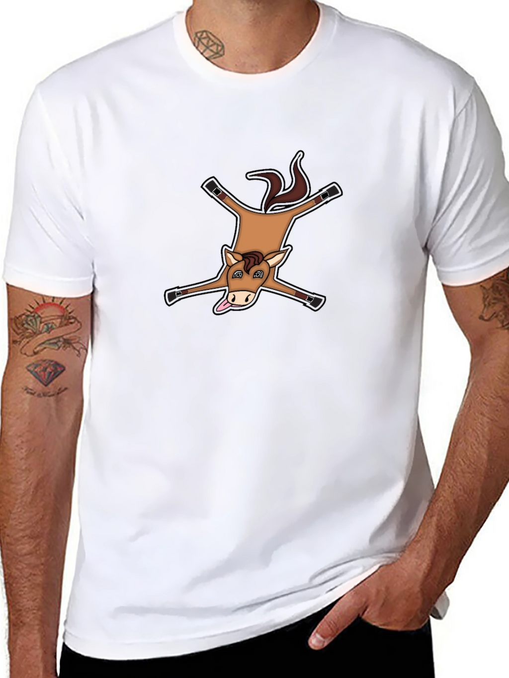 Funny Horse Rug Design Black Cotton T-Shirt