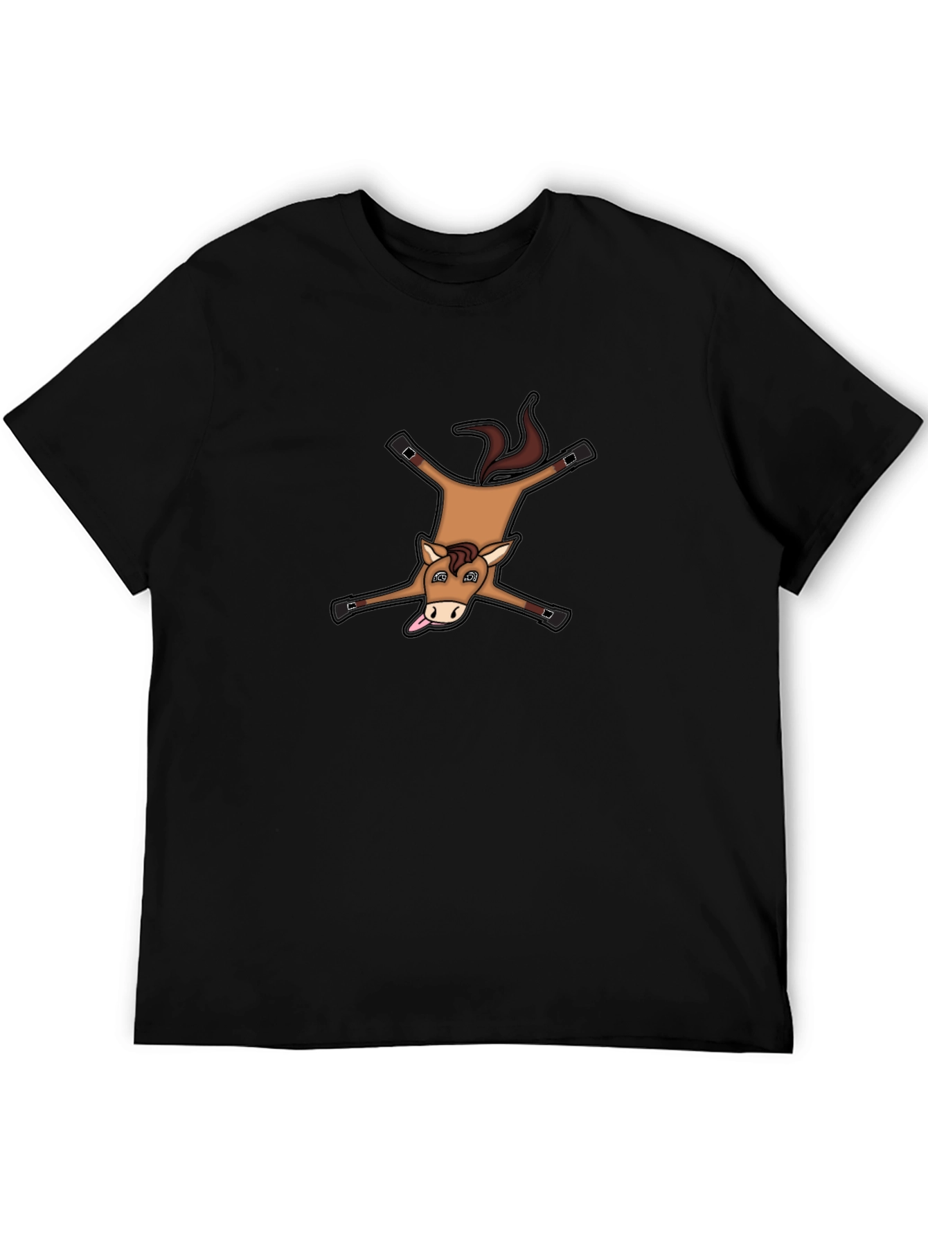 Funny Horse Rug Design Black Cotton T-Shirt