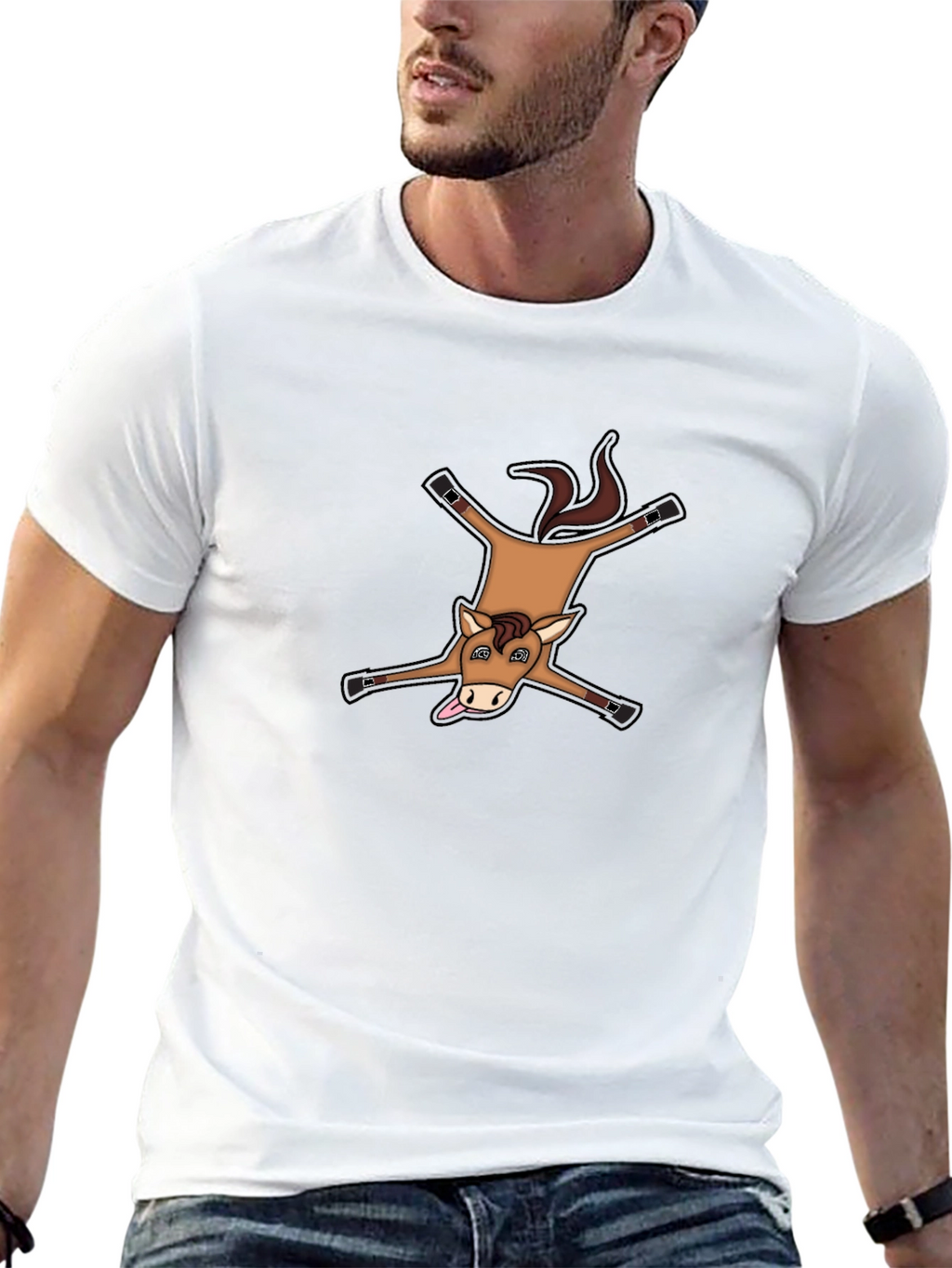 Funny Horse Rug Design Black Cotton T-Shirt