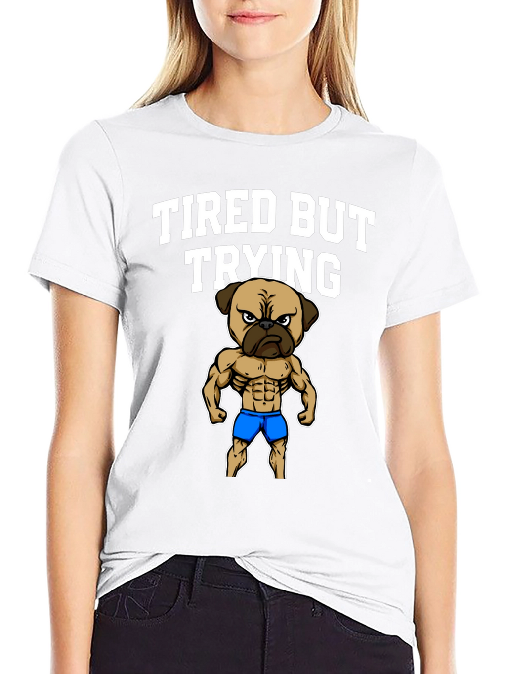 Tired But Trying Gym Pug Mens Black T-Shirt