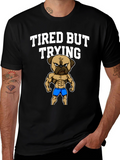 Tired But Trying Gym Pug Mens Black T-Shirt