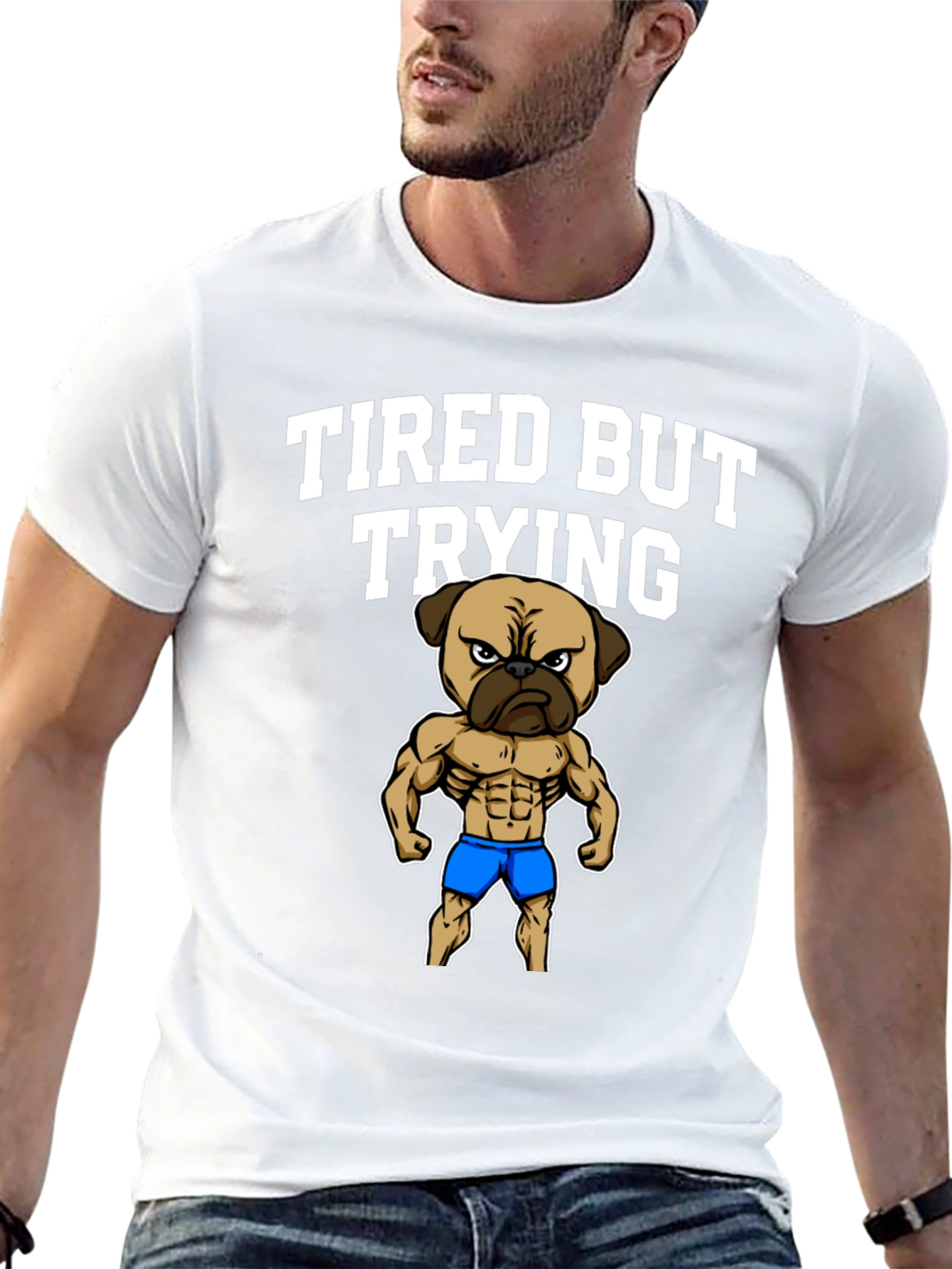 Tired But Trying Gym Pug Mens Black T-Shirt