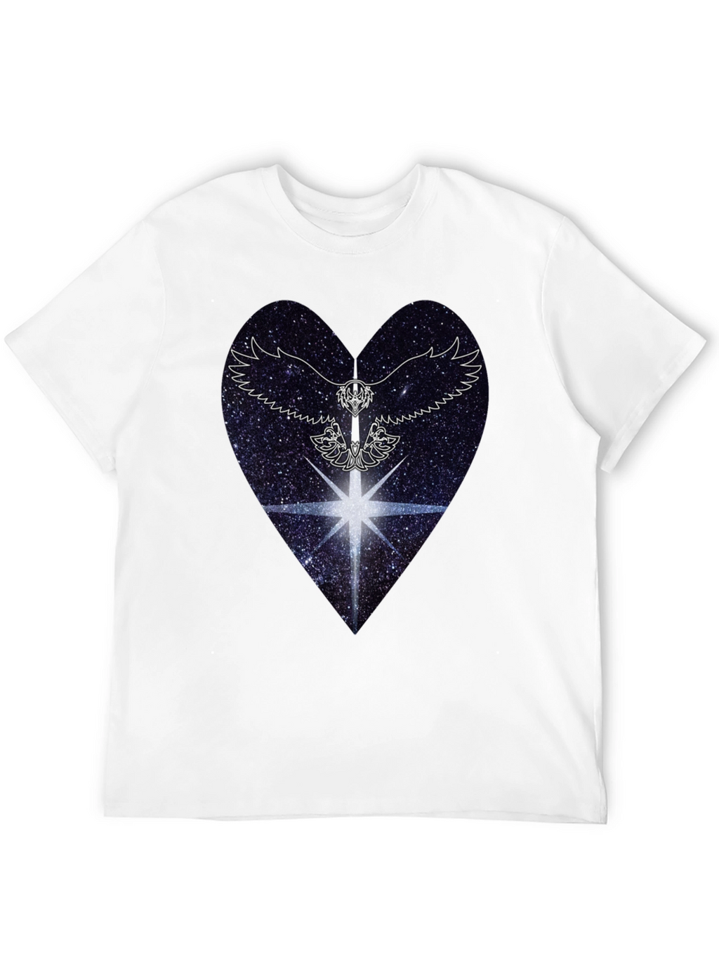 Cosmic Heart & Winged Sword Graphic Black T-Shirt