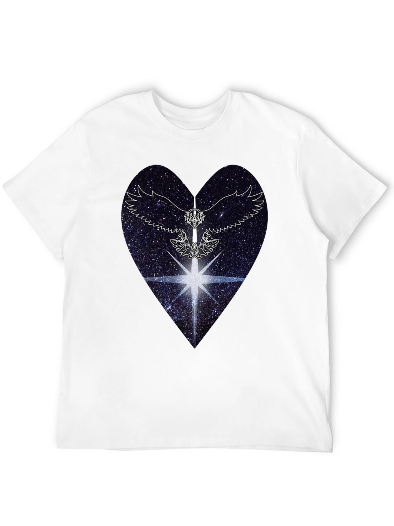 Cosmic Heart & Winged Sword Graphic Black T-Shirt