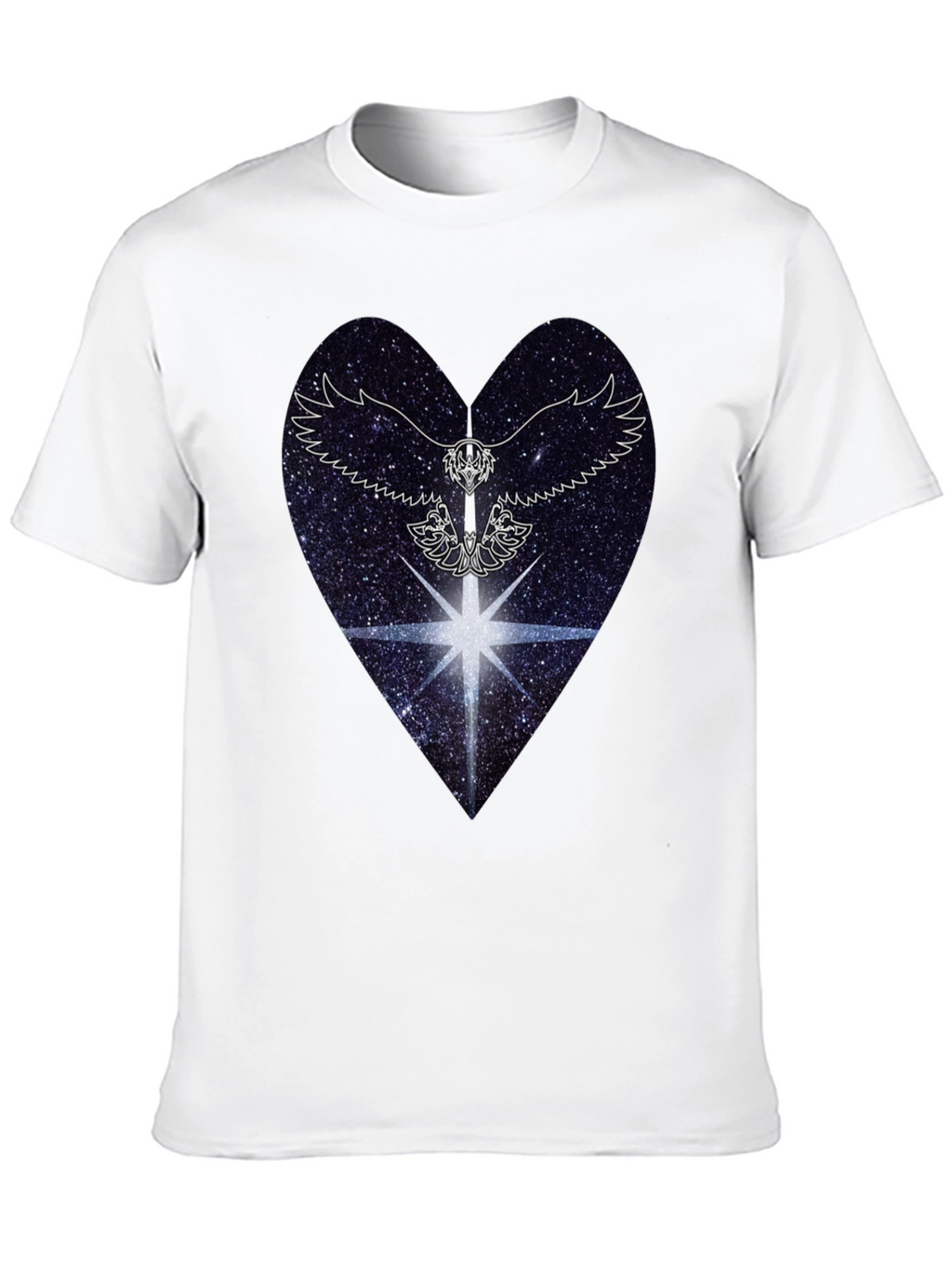 Cosmic Heart & Winged Sword Graphic Black T-Shirt