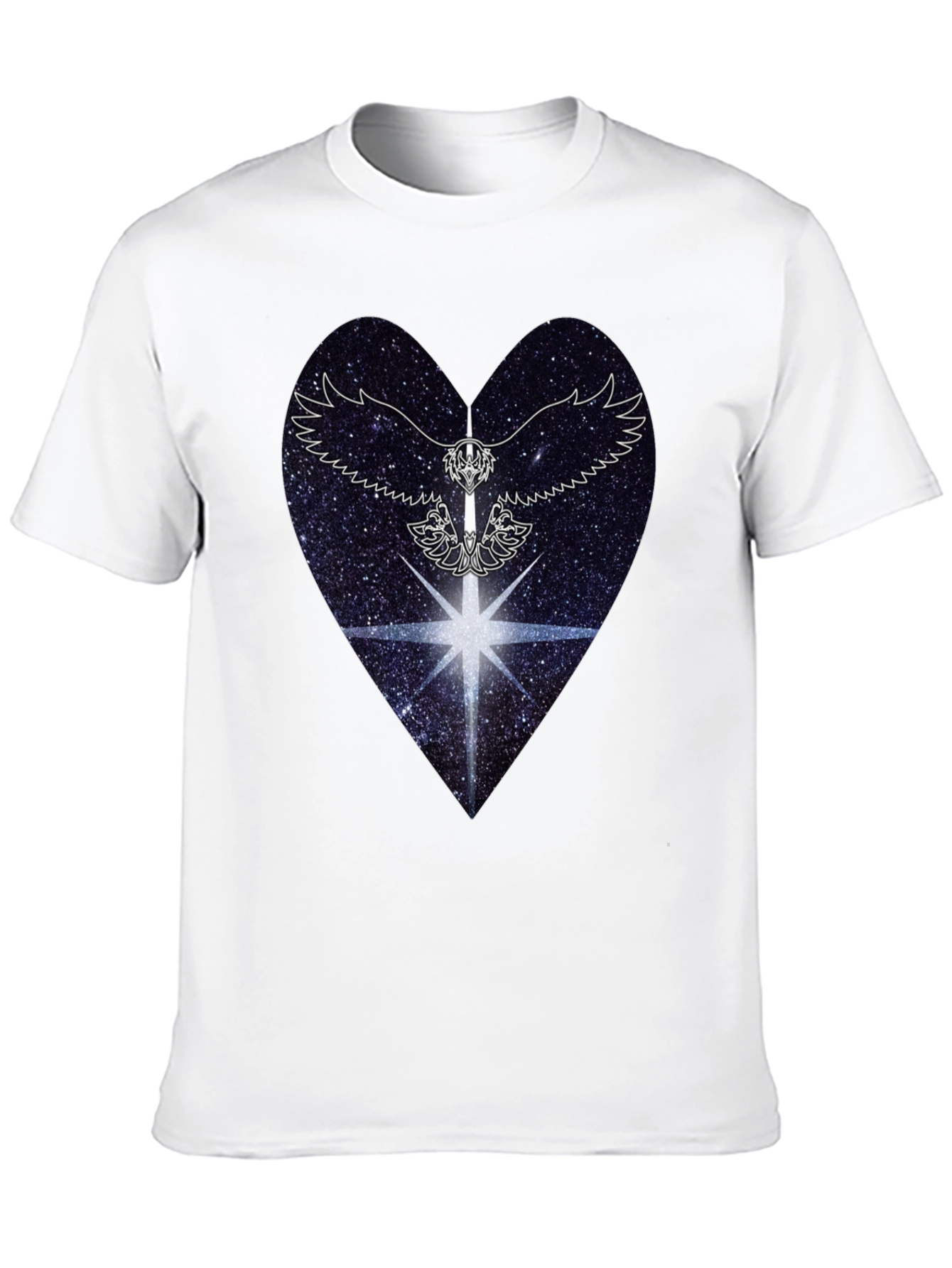 Cosmic Heart & Winged Sword Graphic Black T-Shirt