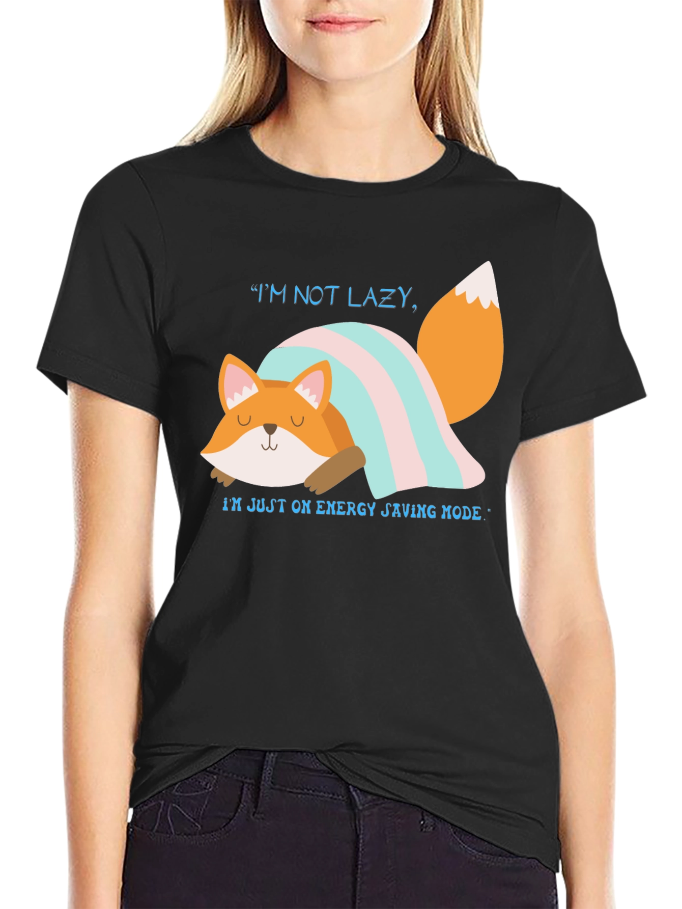 Lazy Fox Energy Saving Mode Graphic T-Shirt