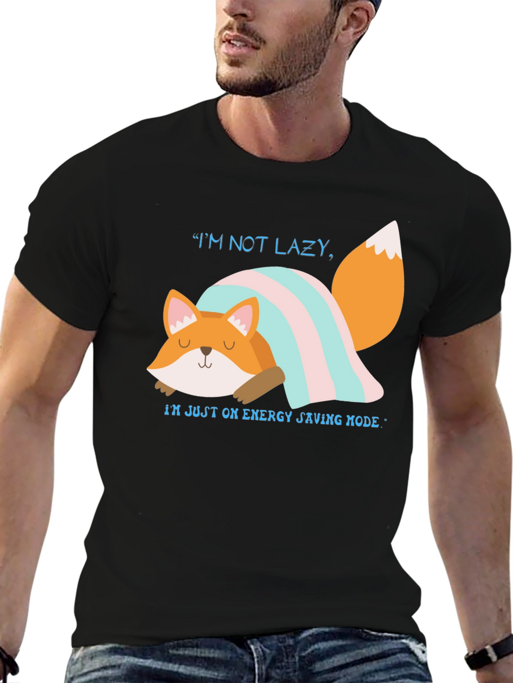 Lazy Fox Energy Saving Mode Graphic T-Shirt