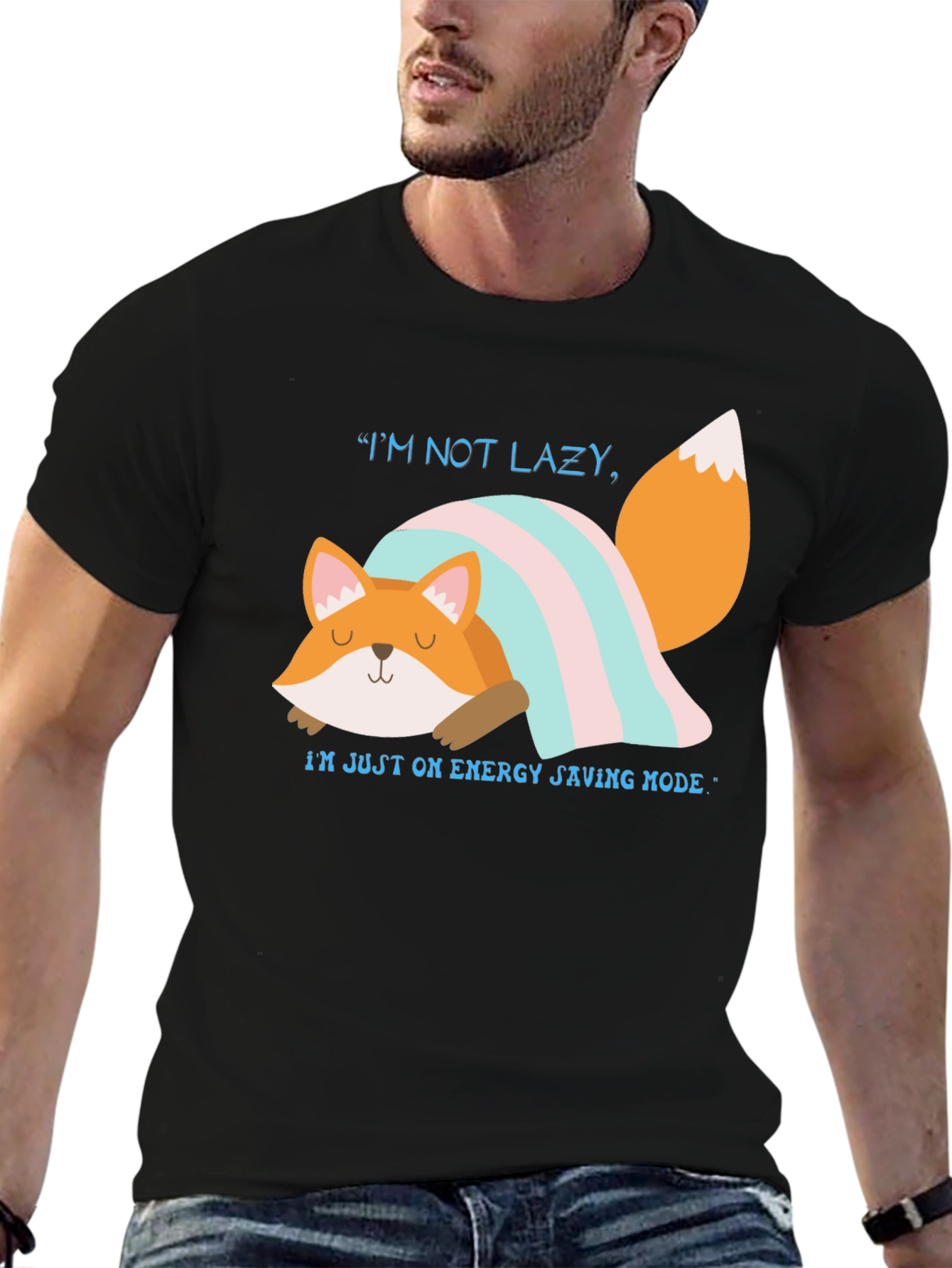 Lazy Fox Energy Saving Mode Graphic T-Shirt