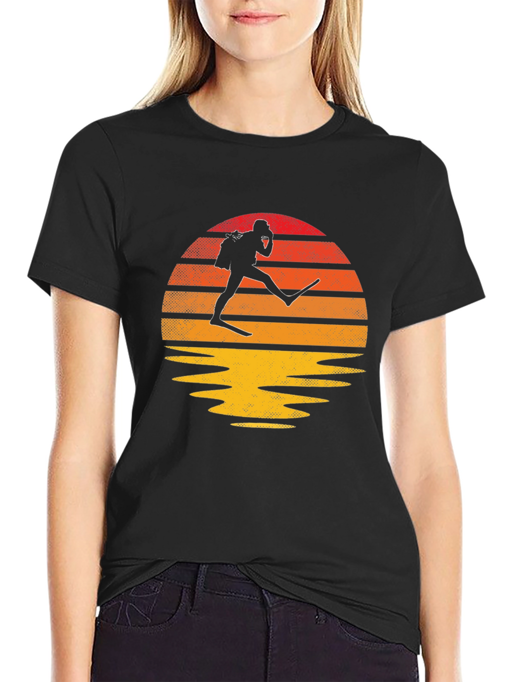 Diver Silhouette T-Shirt: Ocean Sunset Design