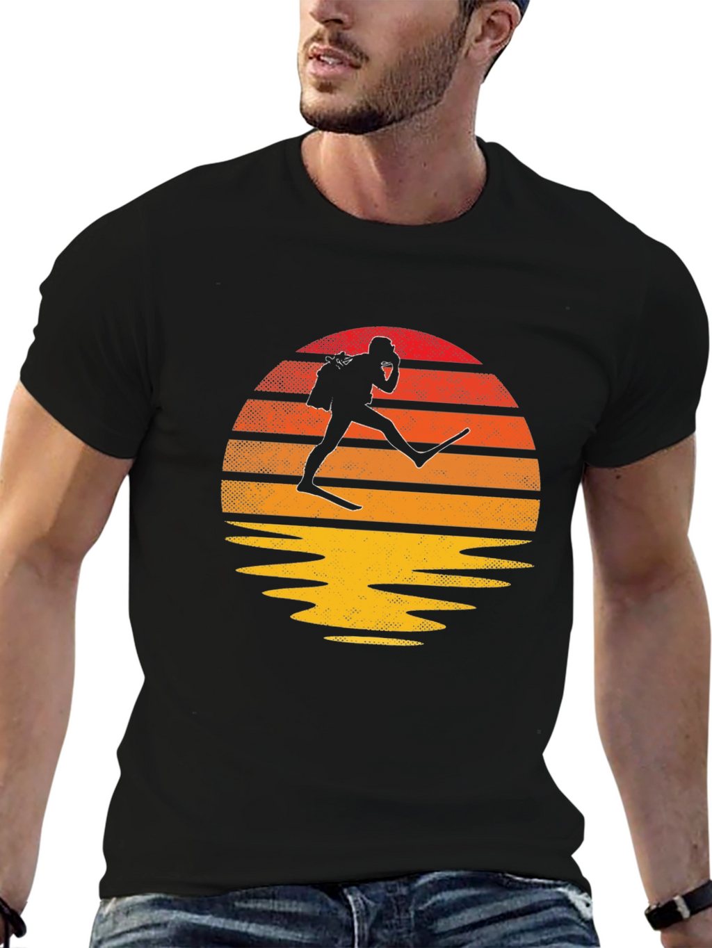 Diver Silhouette T-Shirt: Ocean Sunset Design