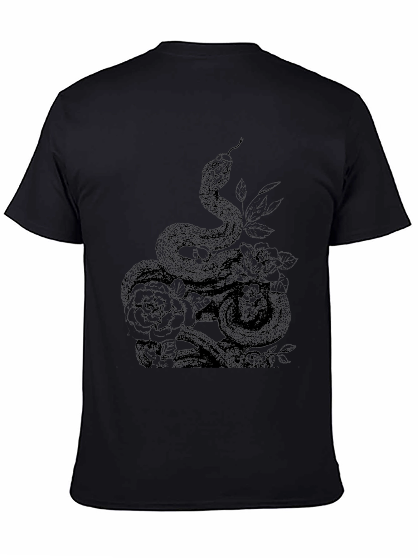Snake and Roses Graphic Tee - Mens Black T-Shirt