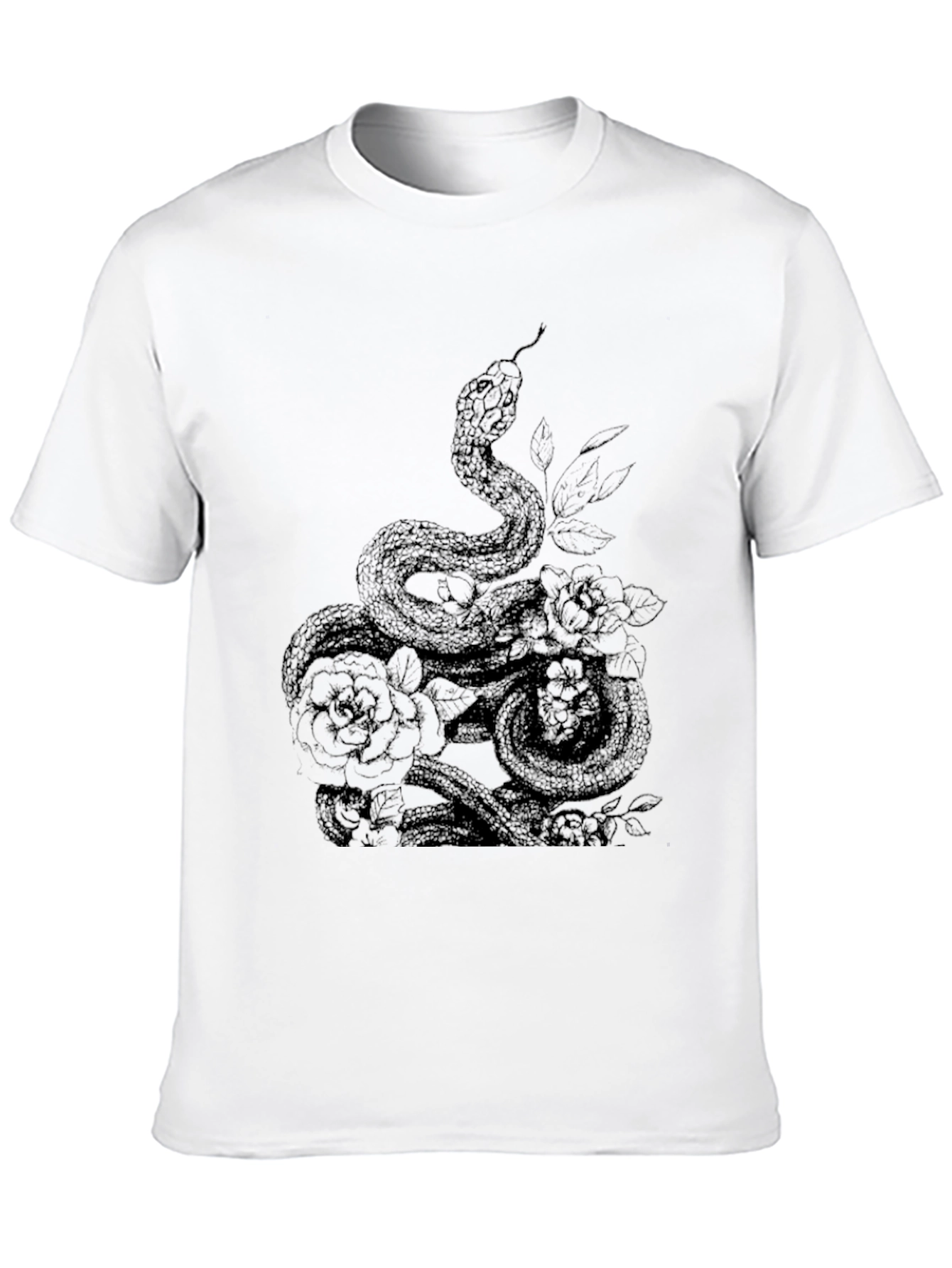 Snake and Roses Graphic Tee - Mens Black T-Shirt