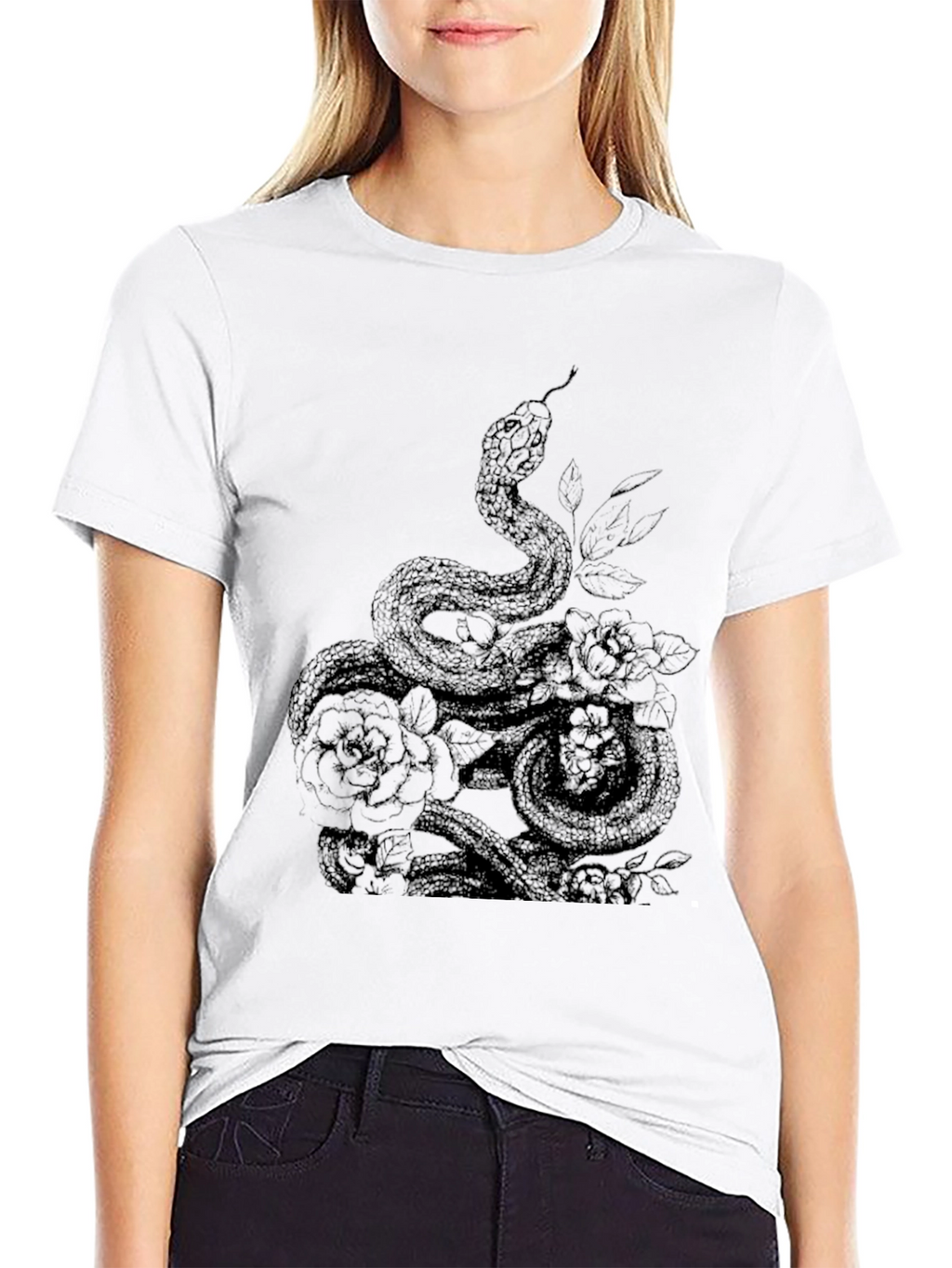 Snake and Roses Graphic Tee - Mens Black T-Shirt
