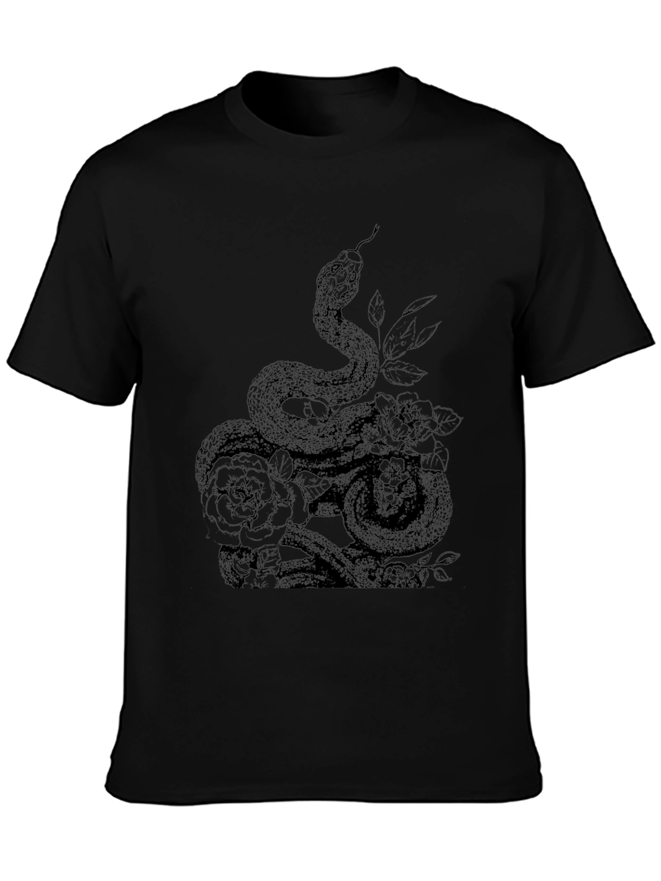 Snake and Roses Graphic Tee - Mens Black T-Shirt