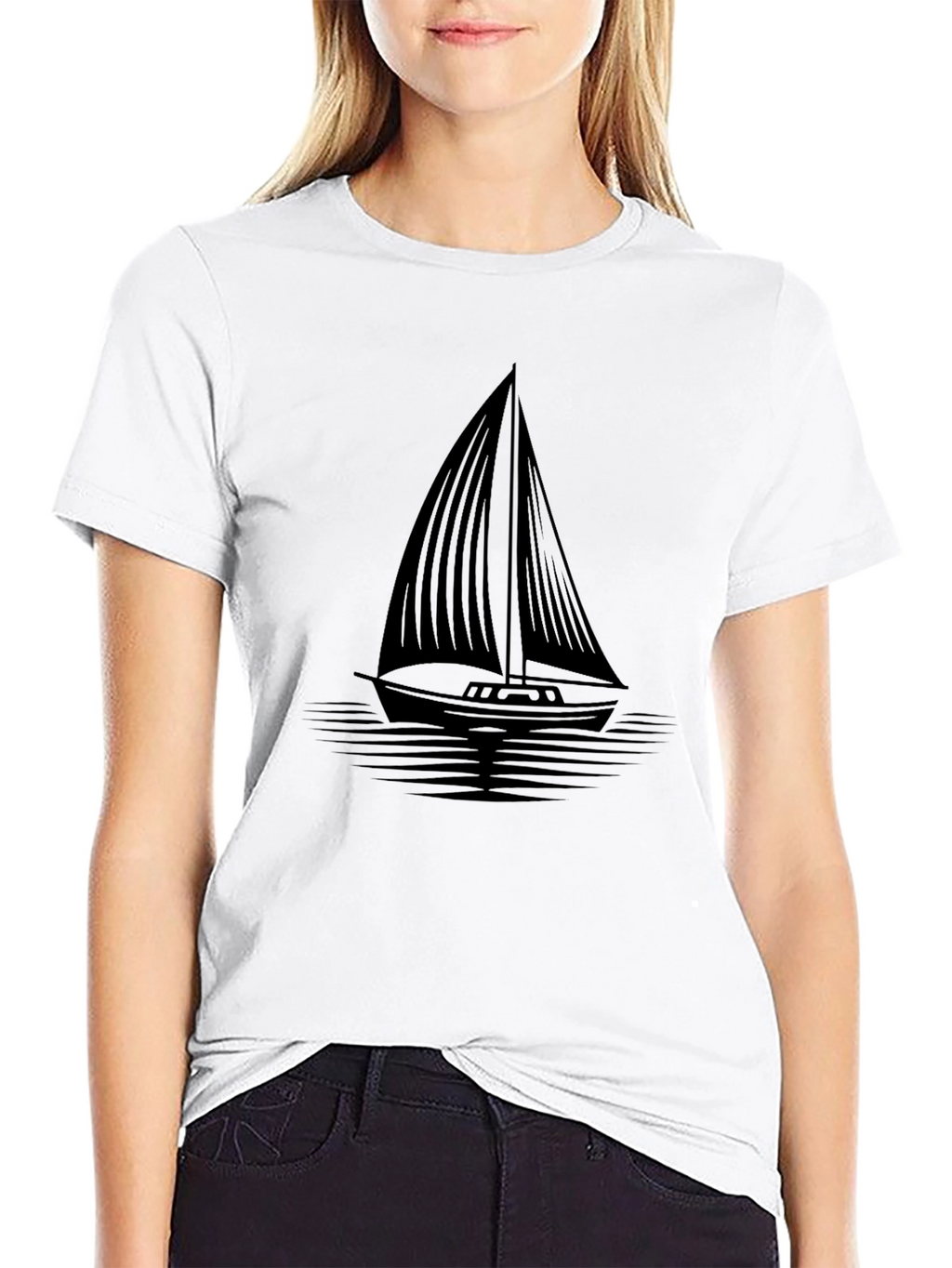 Sailboat Graphic Tee - Classic Black Cotton T-Shirt