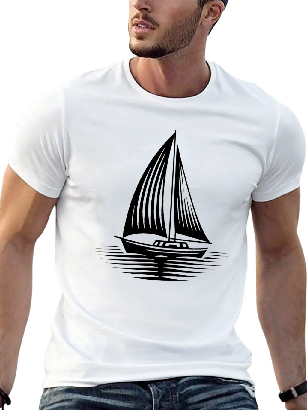 Sailboat Graphic Tee - Classic Black Cotton T-Shirt