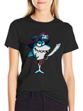 Pirate Shark Graphic Tee - Black Cotton T-Shirt