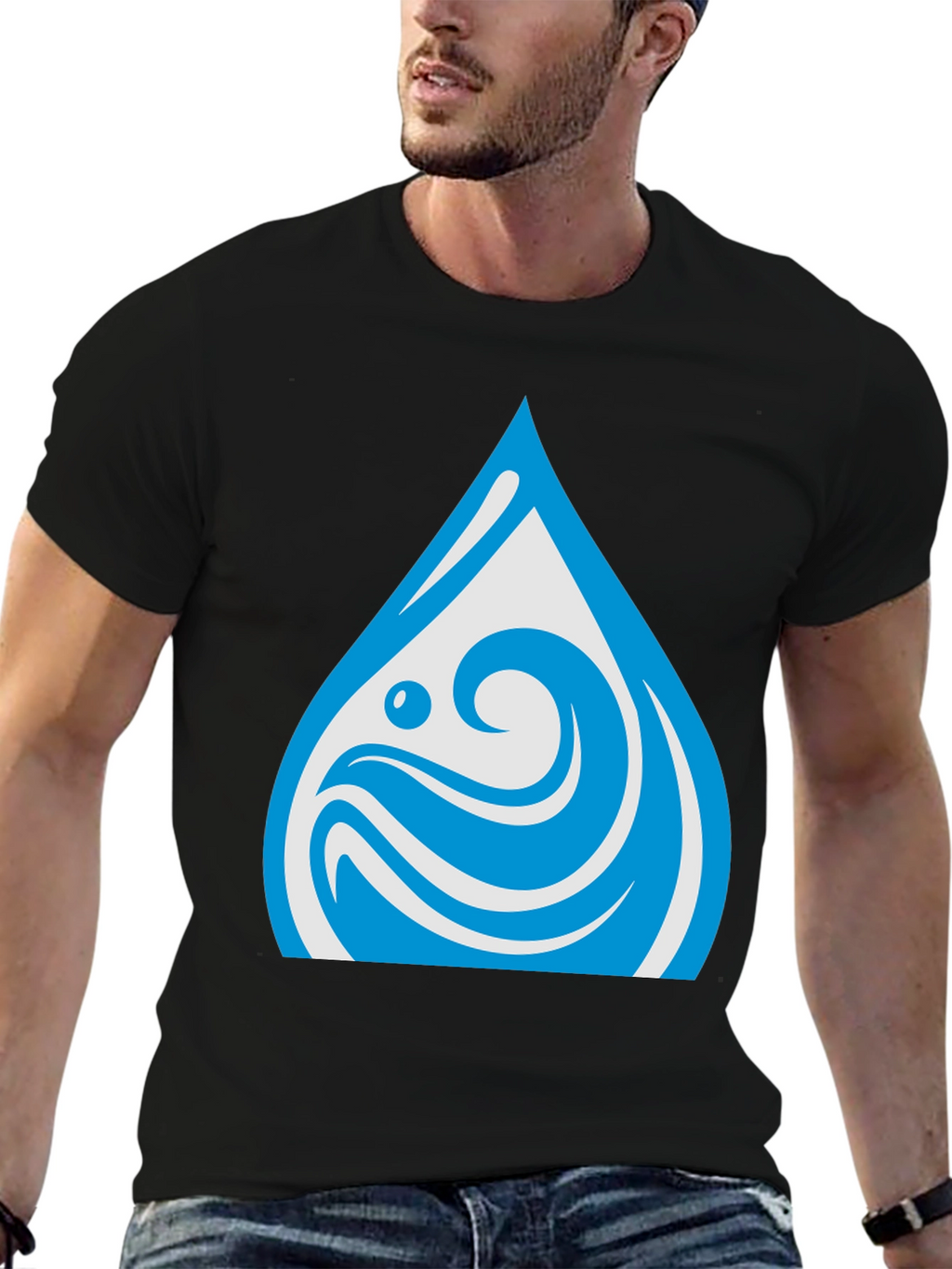 Water Drop Graphic Black T-Shirt