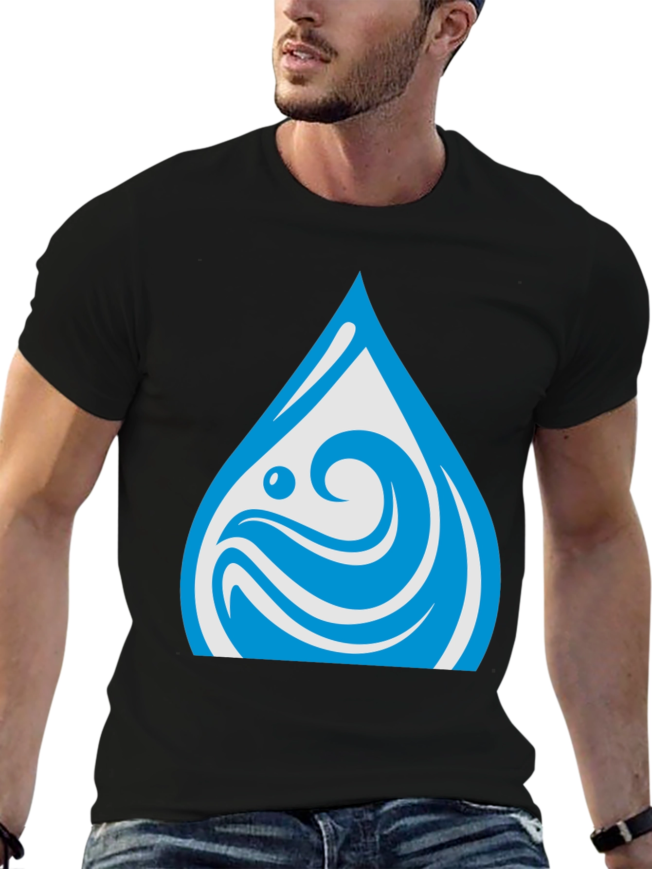 Water Drop Graphic Black T-Shirt